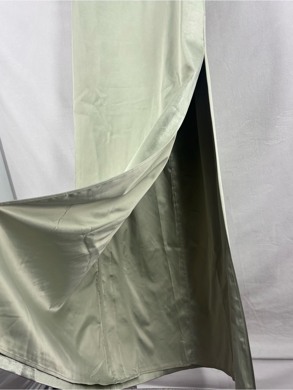 Meshki Sage Green Satin Maxi Dress Sleeveless Boat Neck Elegant Gown Small - Picture 7 of 10